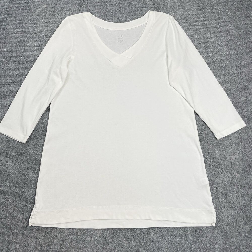 J  Jill Perfect Pima Tunic Top Womens Medium 100% Pima Cotton 3/4 Sleeve White